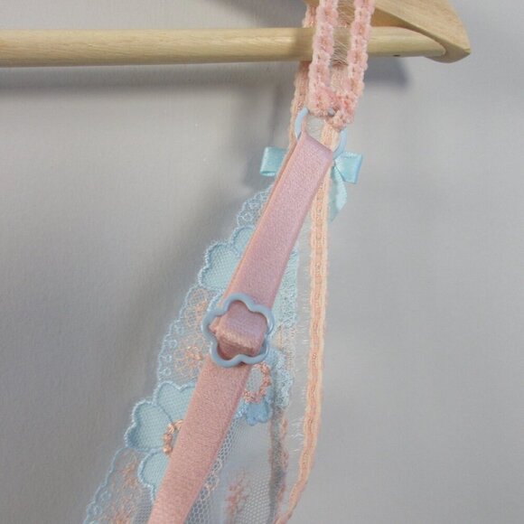 For Love & Lemons Aurora Underwire Bra XS Pink Blue Floral Applique Designer 38 - Picture 9 of 12